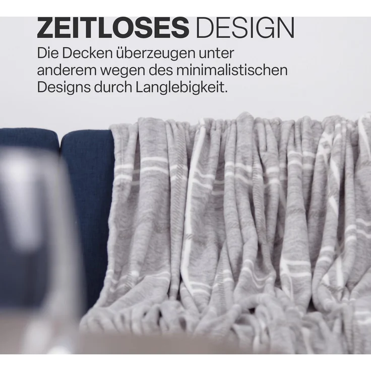 Kuscheldecke ( Grau ) XXL - 220x240cm - hochwertige Fleecedecke, große weiche Wohndecke Karo Muster - kuschelig weich – Bild 4