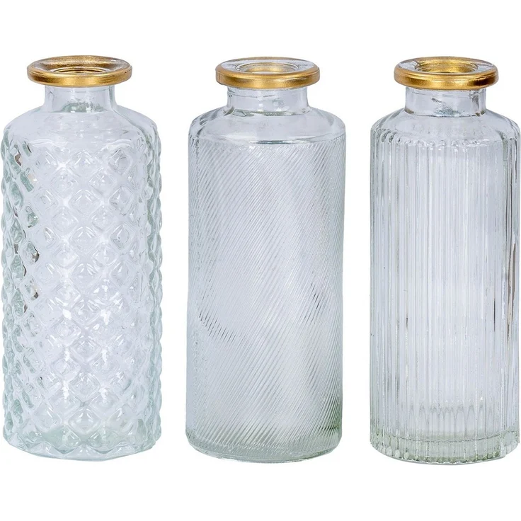 Levandeo® Dekovase, 3er Set Vase Glas Klar Gold H14cm Blumenvase Transparent Tischdeko – Bild 2