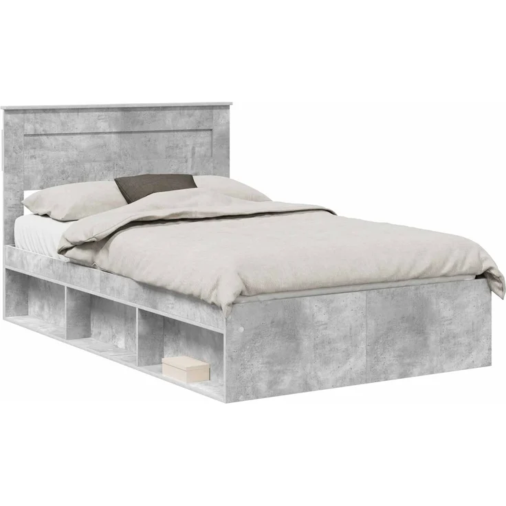 vidaXL Bettrahmen Beton Grau 135 x 190 cm Massives Kiefernholz 3409770 – Bild 1