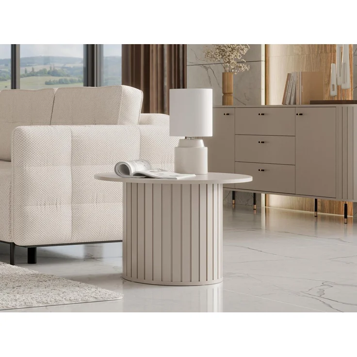 Compleo Couchtisch Rund Kaffeetisch für Couch, Lamellen-Optik MODERNO, 70x70 cm – Bild 5