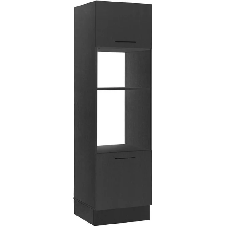 Stella Trading Turin Einbauschrank für Backofen und Mikrowelle in Schwarz - Geräumiger Hochschrank Küchenschrank mit viel Stauraum - 60 x 211 x 57 cm (B/H/T) – Bild 4
