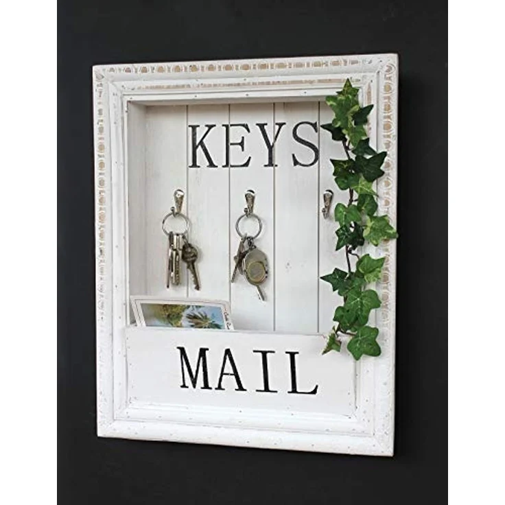 DanDiBo Wandorganizer Vintage Schlüsselbrett Holz mit Ablage 18SE011 Weiß 41 cm Schlüsselboard Briefablage Schlüsselkasten Shabby Chic Memoboard – Bild 5