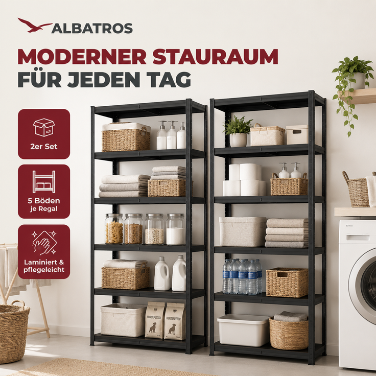 SR2B Premium Schwerlastregal Schwarz – 875 kg belastbar, wasserfest, matte laminierte Böden, 5 verstellbare Ebenen, teilbares Steckregal 180x90x40 cm – Bild 8