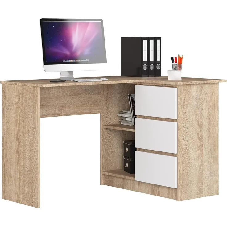 Akord Eckschreibtisch mit Regal und 3 Schubladen, Weiss Rechts