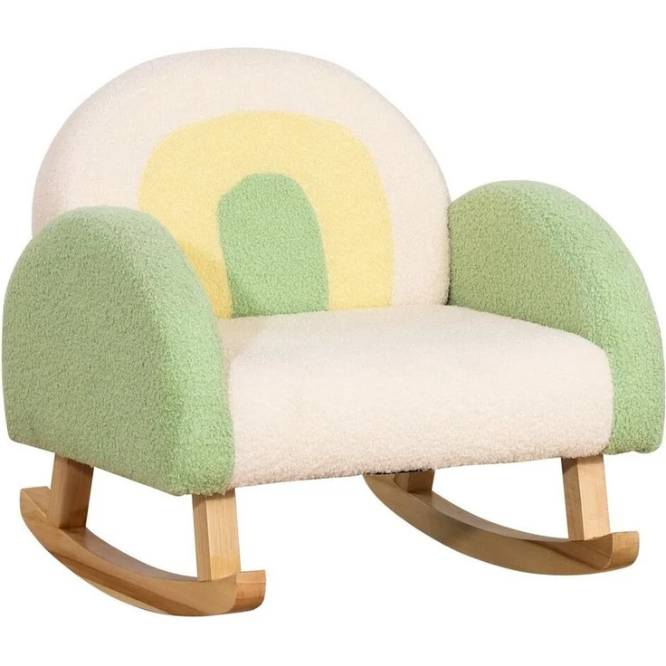 HOMCOM Kindersessel Schaukelstuhl für Kleinkinder Niedliches Design, Schaffell-Imitat Grün (Kindersofa, 1-St, Kindercouch), Grün 50 x 45 x 44 cm – Bild 5