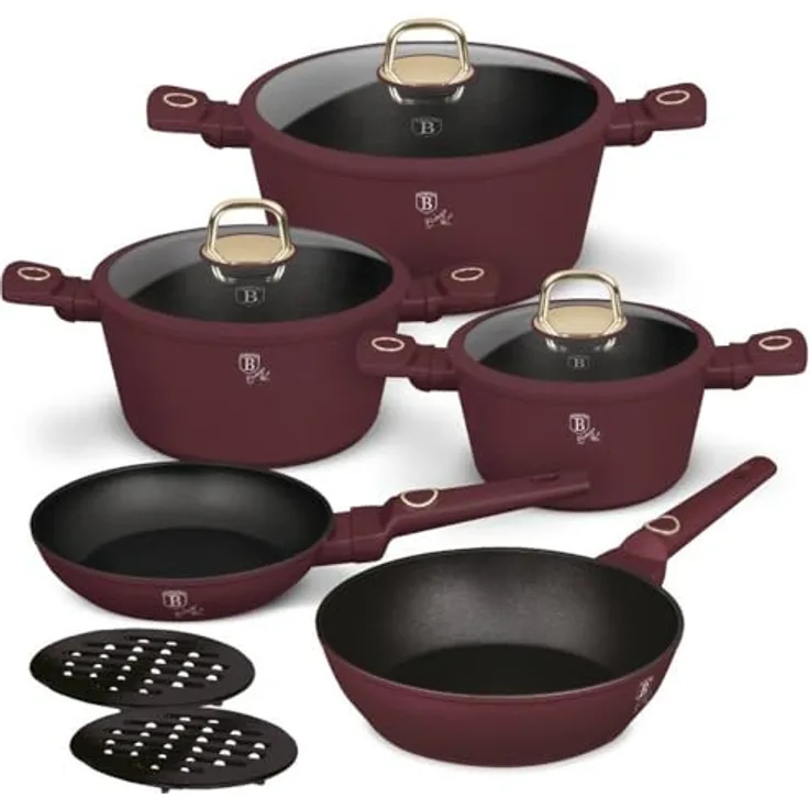 BerlingerHaus Topf-Set Kochset, 10-teilig, bordeaux, Titan-Antihaft, für alle Herdarten, umweltfreundlich, blei- und cadmiumfrei