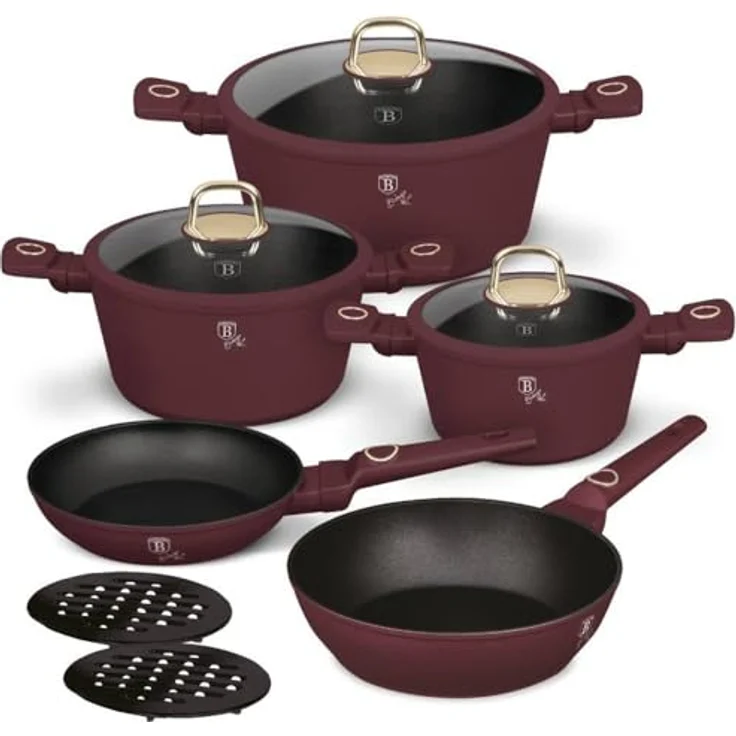 BerlingerHaus Topf-Set Kochset, 10-teilig, bordeaux, Titan-Antihaft, für alle Herdarten, umweltfreundlich, blei- und cadmiumfrei – Bild 1
