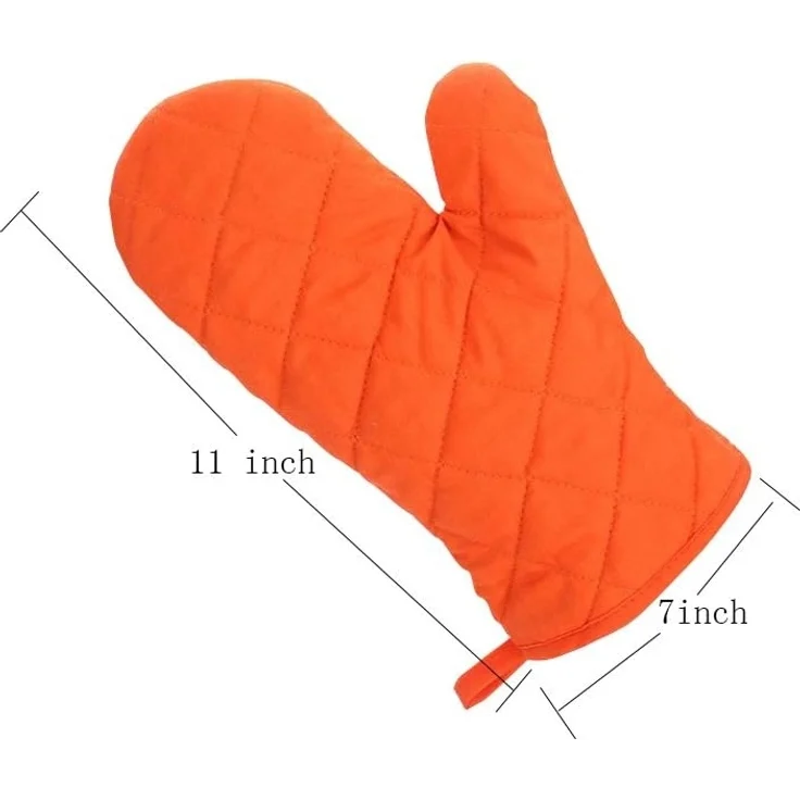 Ofenhandschuhe, hochwertige hitzebeständige Küchenhandschuhe aus Baumwolle und Polyester, gesteppt, übergroße Handschuhe, 1 Paar, Orange – Bild 2