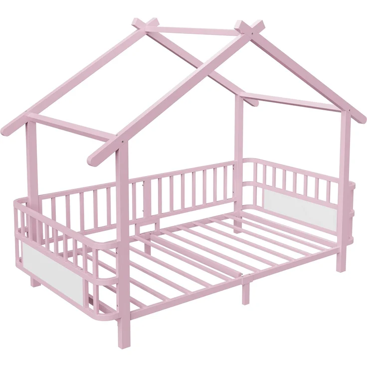 ZUBALIYA Kinderbett 90 × 200 cm, Metall, Schutzgitter, Rosa – Bild 11