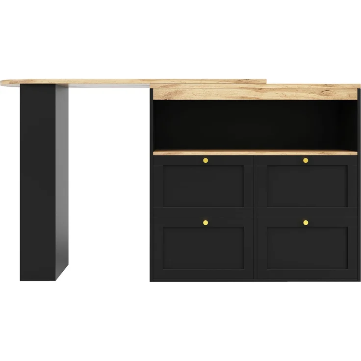 Bartisch 105 x 39 x 102 cm, 360° drehbar, mit 4 Schubladen und offenen Ablagen, Schwarz – Bild 20