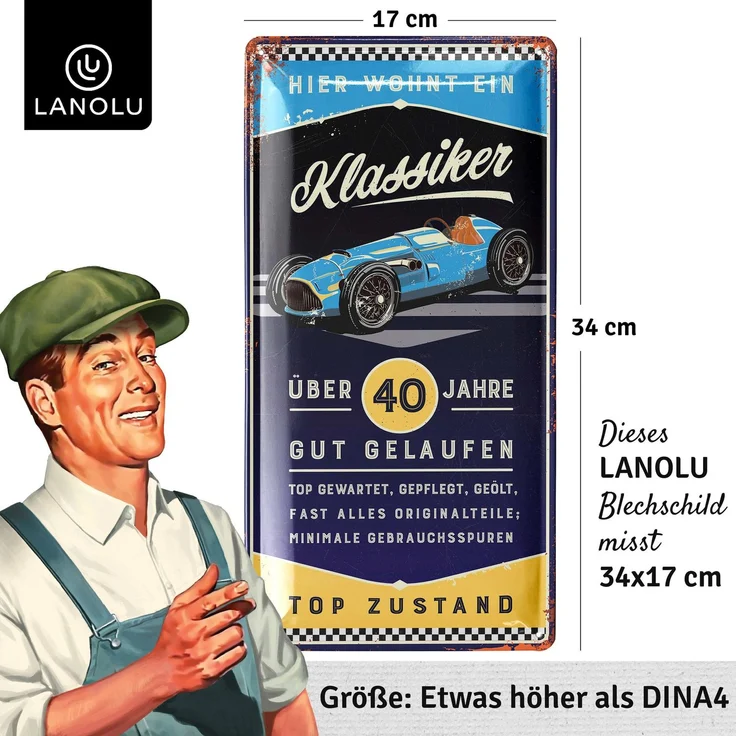 LANOLU Blechschild Klassiker 40 Jahre - 17x34cm – Metall – Blau – 17113 – Bild 4
