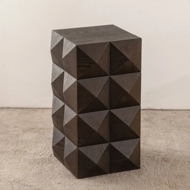Beistelltisch aus Massivholz und MDF, Retro Couchtisch mit dreidimensionaler Reliefstruktur, Naturholz,Braun – Bild 5
