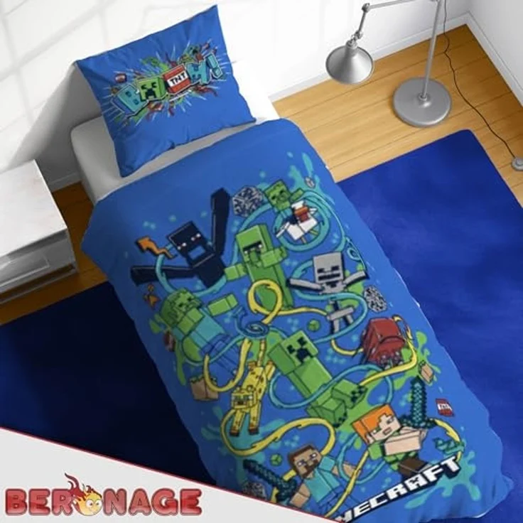 BERONAGE Wendebettwäsche Minecraft Bettwäsche Slurp Blast Biber / Flanell, Baumwolle, 2 teilig, 135x200 + 80x80 cm – Bild 4