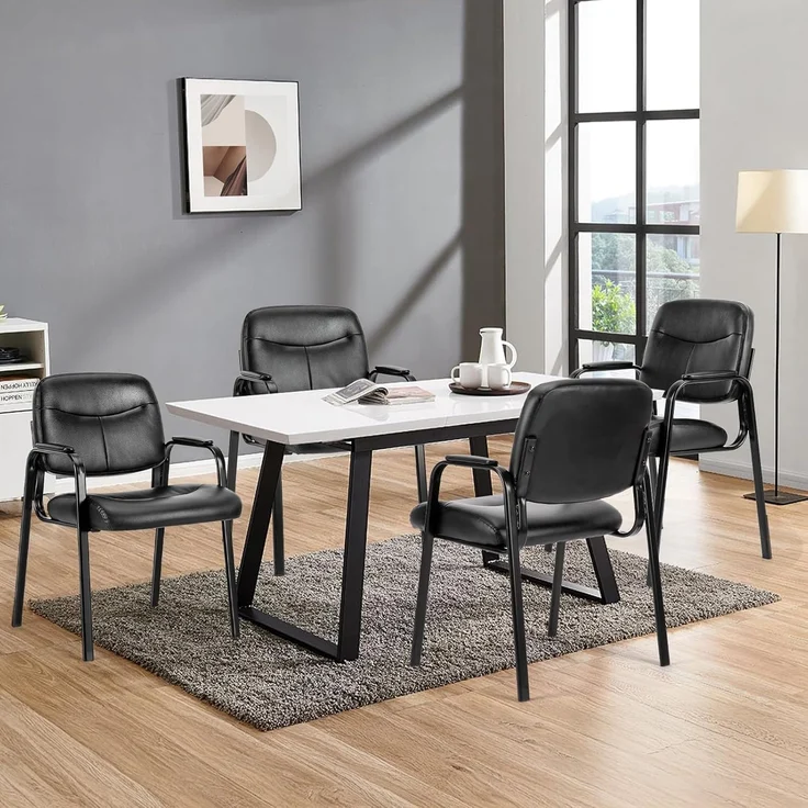 Sweetcrispy Büro Gast Stuhl, Leder stationären Wartezimmer Stühle ohne Räder, mit gepolsterten Armlehnen für ältere Menschen, Schreibtisch Konferenzraum Lobby Tisch Seite Salon – Bild 2