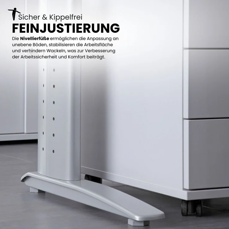 bümö höhenverstellbarer Eckschreibtisch U-Serie 200x120 cm in Ahorn, Gestell in Silber - Schreibtisch L Form, großer Tisch für's Büro, Computertisch höhenverstellbar, US-82-3-S – Bild 3