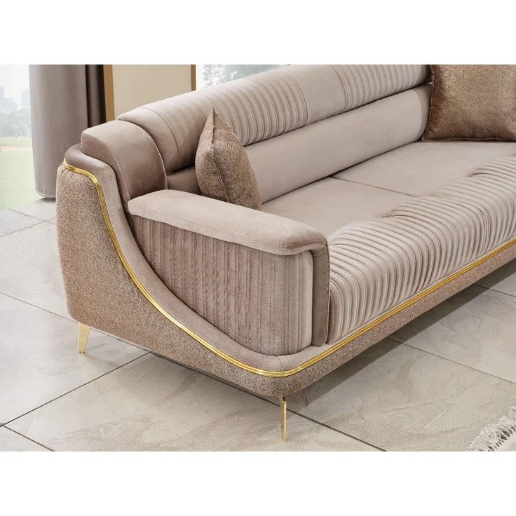 Sitzgruppe/Sofa Set - Wohnzimmergarnitur "Elva" 3+3+1+1-Hellbraun/Beige – Bild 7