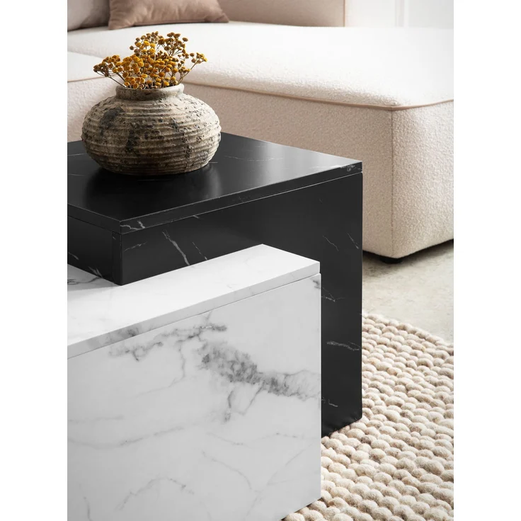 FINEBUY Couchtisch FB107240 Sofatisch Weiß 120 cm Marmor Optik Wohnzimmertisch Groß (Kaffeetisch Rechteckig, Sofatisch Weiß Modern), Wohnzimmertisch Marmor Optik, 120x60x40 cm MDF – Bild 4