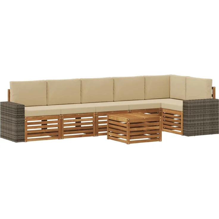 vidaXL Outdoor-Sofagarnitur 7 stk. 6-Sitzer Natur und Beige 3384459 – Bild 2