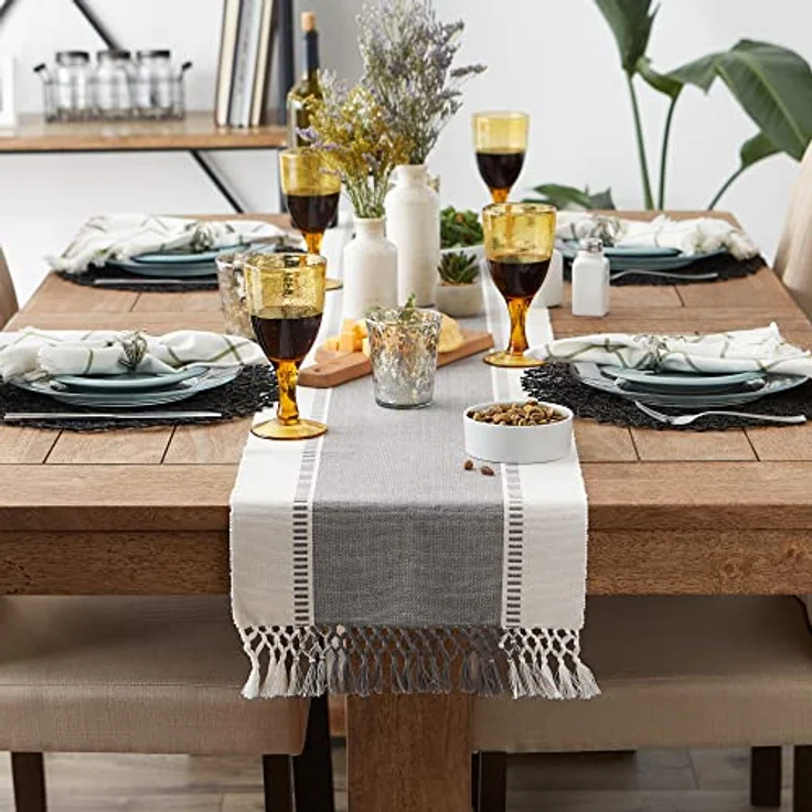 DII Dobby Stripe Woven Table Runner, Baumwolle, Cool Grey, 13x72 – Bild 5