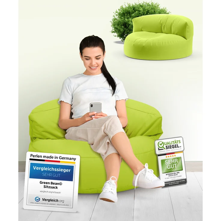 Green Bean® Sitzsack Sofa mit Füllmaterial - Lounge im Sitzsack-Design 90x50cm mit ergonomischer Rückenlehne & waschbarem Bezug - Indoor und Outdoor geeignet in Hellgrün – Bild 10