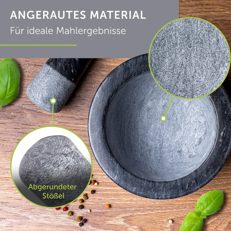 madeco Mörser mit Stößel Marmor Ø 14 cm - Perfekt geeignet für Gewürze, Kräuter & Nüsse - Steinmörser Set mit praktischem Antirutsch-Pad - Design Marmor Mörser & Stößel groß – Bild 6