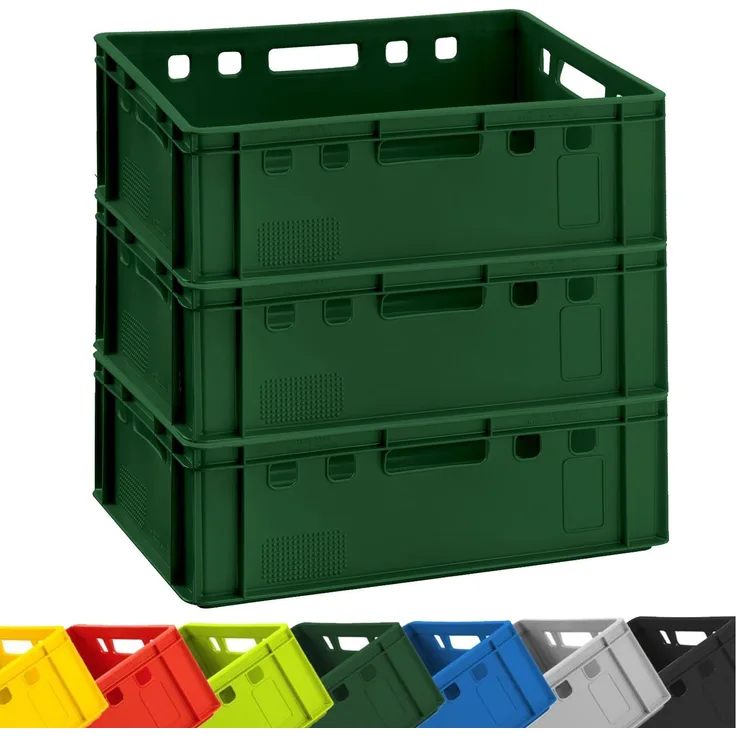 3x BURI Fleischkiste E2 Dunkelgrün 60 x 40 x 20 cm Lagerkiste, Meischkiste, Metzgerkiste Eurobox aus Deutschland lebensmittelecht, robust, stapelbar