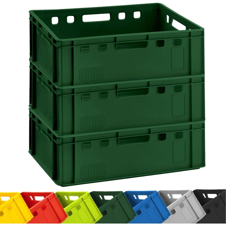 3x BURI Fleischkiste E2 Dunkelgrün 60 x 40 x 20 cm Lagerkiste, Meischkiste, Metzgerkiste Eurobox aus Deutschland lebensmittelecht, robust, stapelbar – Bild 1