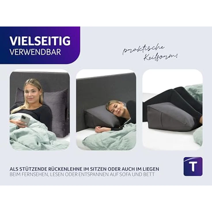 Traumnacht Cozy Rückenkissen, Lesekissen,70x40 cm, dunkelgrau,abnehmbarer,waschbarer Bezug aus gemütlichem Kord, praktisches Seitenfach, Öko-Tex zertifiziert,produziert nach deutschem Qualitätsstandard – Bild 6