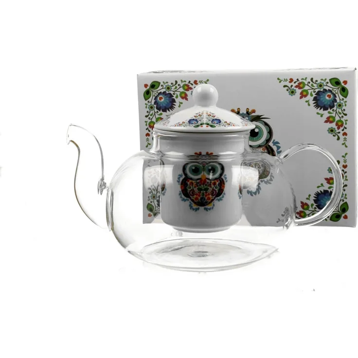 DUO ETNO 30242 Teekanne 1000 ml mit Teesieb OWL mit Teesieb, Glas - New Bone China Porzellan