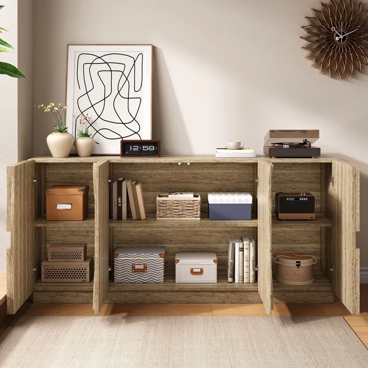 Merax Sideboard Kommode mit Regalen, Sideboard mit Rebounder, natürliche Holzmaserung – Bild 5