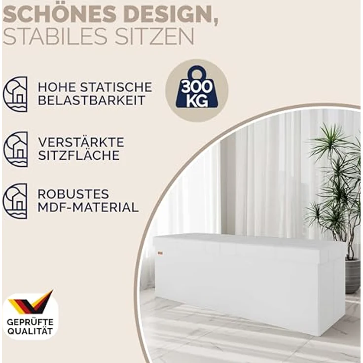 Casaria Sitztruhe, Deckel Klappbar Gepolstert Faltbar Kunstleder 130L Flur Schlafzimmer – Bild 6