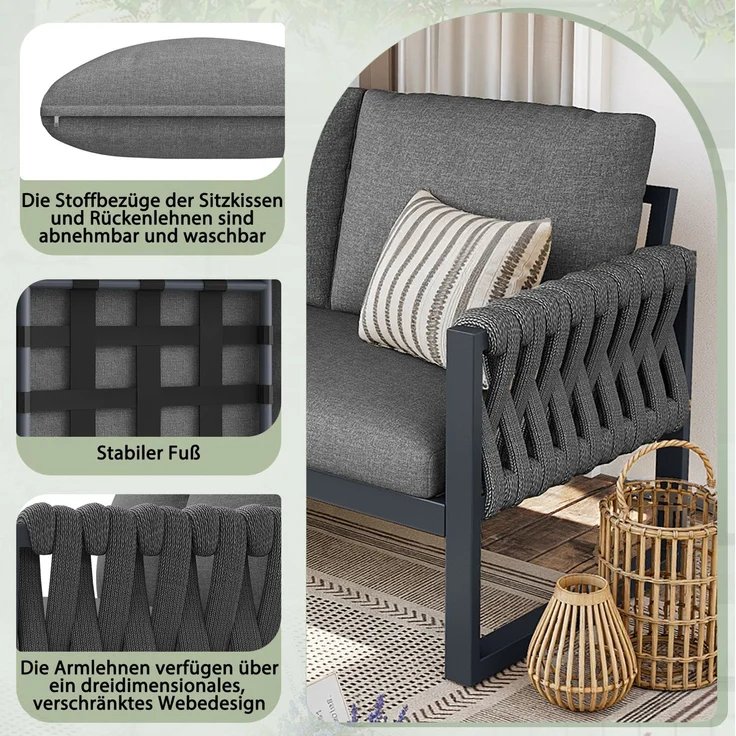 Gartenlounge-Set, Olefin, modular mit 2 Beistelltischen, 86x233x178 cm, Grau – Bild 8
