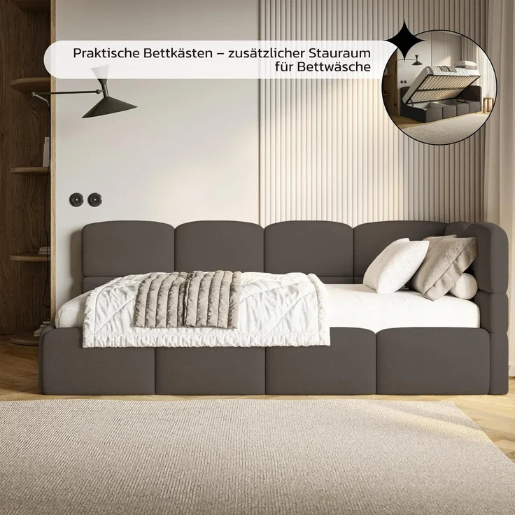 Selsey 'Cloudy' Kinderbett 120 cm, Bettkasten, 2x Rausfallschutz, Chenille, rechts, Braun – Bild 8