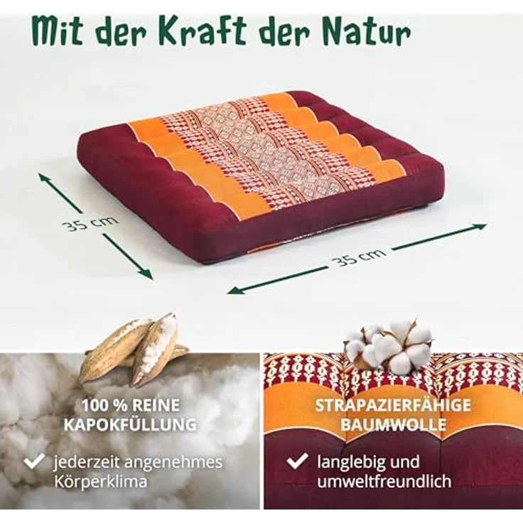 livasia Sitzkissen Sitzkissen 35 cm, vegan und handgefertigt, 35 x 35 x 6 cm, Kapok – Bild 5