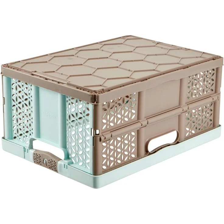 keeeper Stabile Profi-Klappbox mit Soft-Touch Griffen, 48,5 x 35 x 23,5 cm, 32 l, Lea, Blau/Taupe – Bild 2