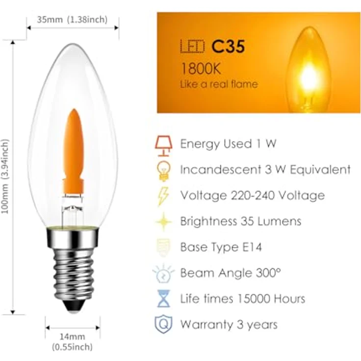 LVWIT LED Kerzen Glühbirne Flackernde Flamme E14 Warmweiss 1W, Flammeneffekt Stimmungslicht Flackerlampe 1800K für Zuhause Garten Bar Halloween Weihnachten, Ersetzt 3W Glühlampen, 6er Pack – Bild 3
