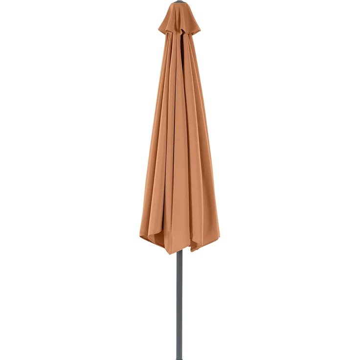 LECO Marktschirm Ø3m, Aluminiumgestell anthrazit, Fiberglasstreben, Polyester-Schirmtextil orange, mit Windschutz und Abknickfunktion – Bild 4