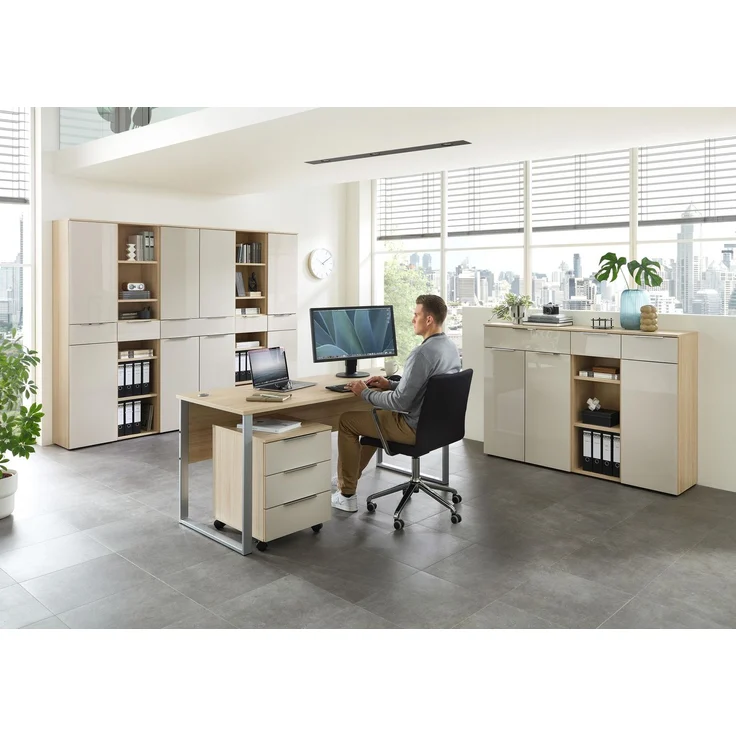 Komplettbüro SANTORIN III Riva Eiche & Glas Cashmere 10-teilig – Bild 2