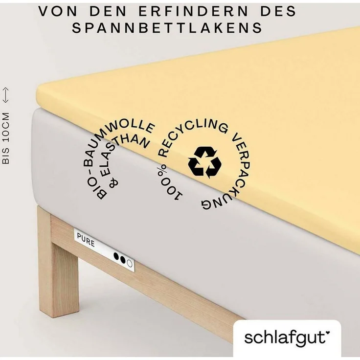 Schlafgut 'PURE TOPPER' Spannbettlaken, für Topper bis 10 cm Höhe, Yellow Mid, XL 180x200 cm - 200x220 cm, 100% Bio-Baumwolle – Bild 1