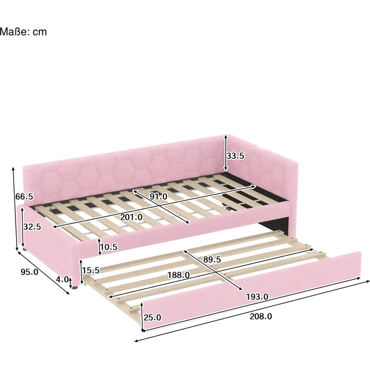 Schlafsofa mit Bettfunktion, Gästebett und Lattenrost, 90x200 cm, Polsterbett, Einzelbett, Jugendbett, Bezug aus Vlies – Bild 6