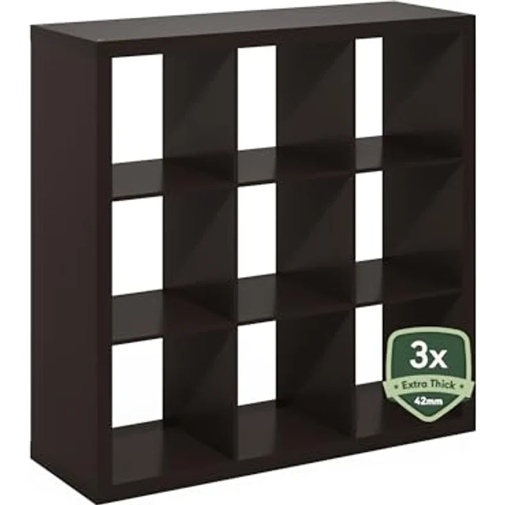 Furinno Cubicle Bücherregal, 9-Fächer Würfelregal, dreifach verstärkter Rahmen, 38,8 x 111 x 110,1 cm, für Wohnzimmer, Schlafzimmer, Heimbüro, Schwarzes Dunkles Eichen – Bild 9