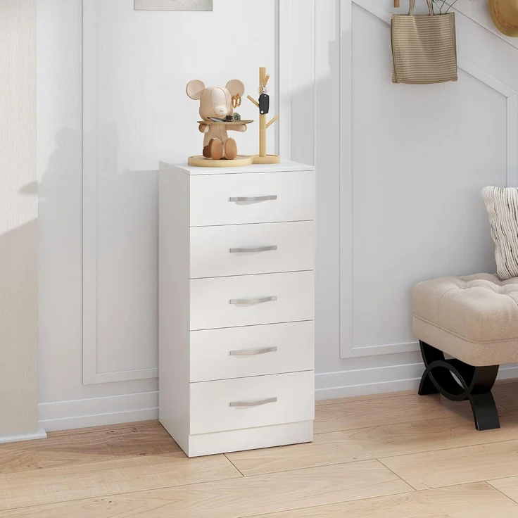 HOMCOM Kommode mit 5 Schubladen, für Kleidung und Utensilien (Schubladenschrank, 1 St, Sideboard), für Wohnzimmer, Schlafzimmer, Weiß – Bild 9