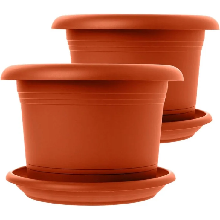 Centi Pflanzkübel Blumentopf Groß mit Untersetzer (2er-Set), 60 cm Durchmesser Terracotta, Pflanzkübe – Bild 3