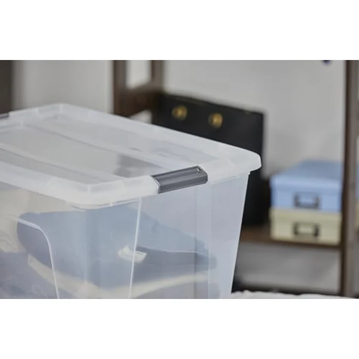 Iris Ohyama Aufbewahrungsboxen mit Deckel, 60L, 4er-Set, Silber, Sicherer Verschluss, Stapelbar, Griffe, für Schlafzimmer, Schrank, Büro, Organisation, BPA-freies Plastik, Ordnungsboxen, NTB-60 – Bild 7