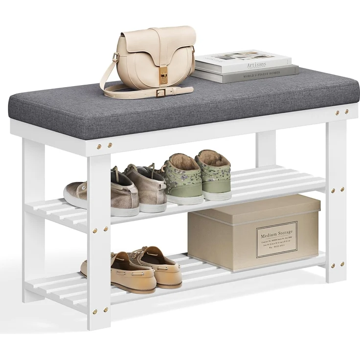 Bambus-Schuhbank, 2-stöckiges Schuhregal, stabiler Schuh-Organizer für Eingangsbereich, Wohnzimmer, Sitzbank für bis zu – Bild 1