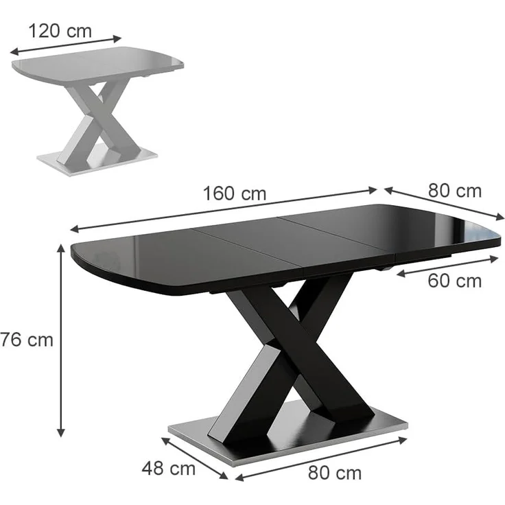 Esstisch Chinto Schwarz 120 x 80 cm ausziehbar Vicco – Bild 3