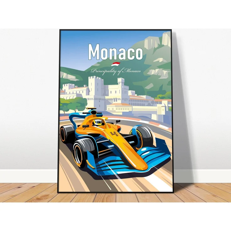 Poster Formel 1 Länder Städte Rennstrecke Rennfahrer Rennwagen · Deko Print ohne Rahmen - B Monaco / 40x50 cm