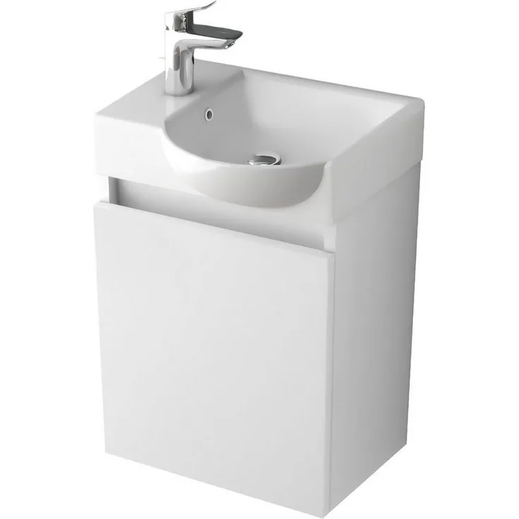 Alpenberger Badezimmer-Set - Badezimmerunterschrank mit Keramik Waschbecken fürs Bad & Gäste WC, (Badmöbel Set Hochglanz, 2-St, Vormontierter Waschtisch & Waschbeckenunterschrank Weiß), Stauraum Schrank mit Softclose Funktion, Aufsatzbecken pflegeleicht