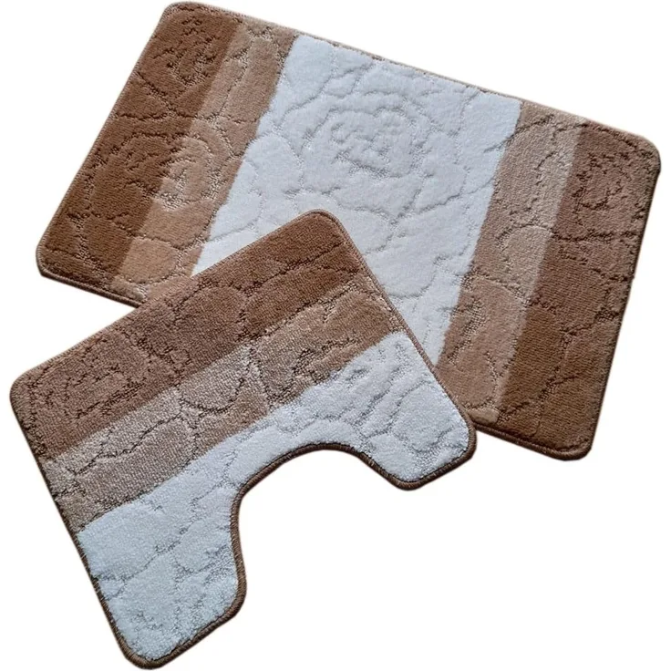 oKu-Tex Badematte Badgarnitur 2-teilig mit Ausschnitt, weich & rutschfest, fußbodenheizungsgeeignet, strapazierfähig, Polypropylen, WC-Vorleger Set mit Ausschnitt, weicher Flor, waschbar, flauschig