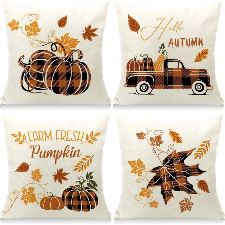 FOUORTUNATE-BEE Kissenbezug 4er Set Herbst Kissenbezug Ahornblatt Kürbis Kissenbezug, (4 Stück), 45 x 45 cm Herbst Dekoration für Home Garten Sofa Schlafzimmer – Bild 1
